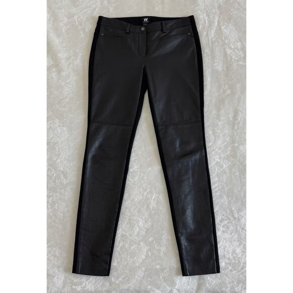 W by Worth Women’s Size 4 Zipper Fly Mid Rise Leather Front Skinny Pants Black - Picture 1 of 8